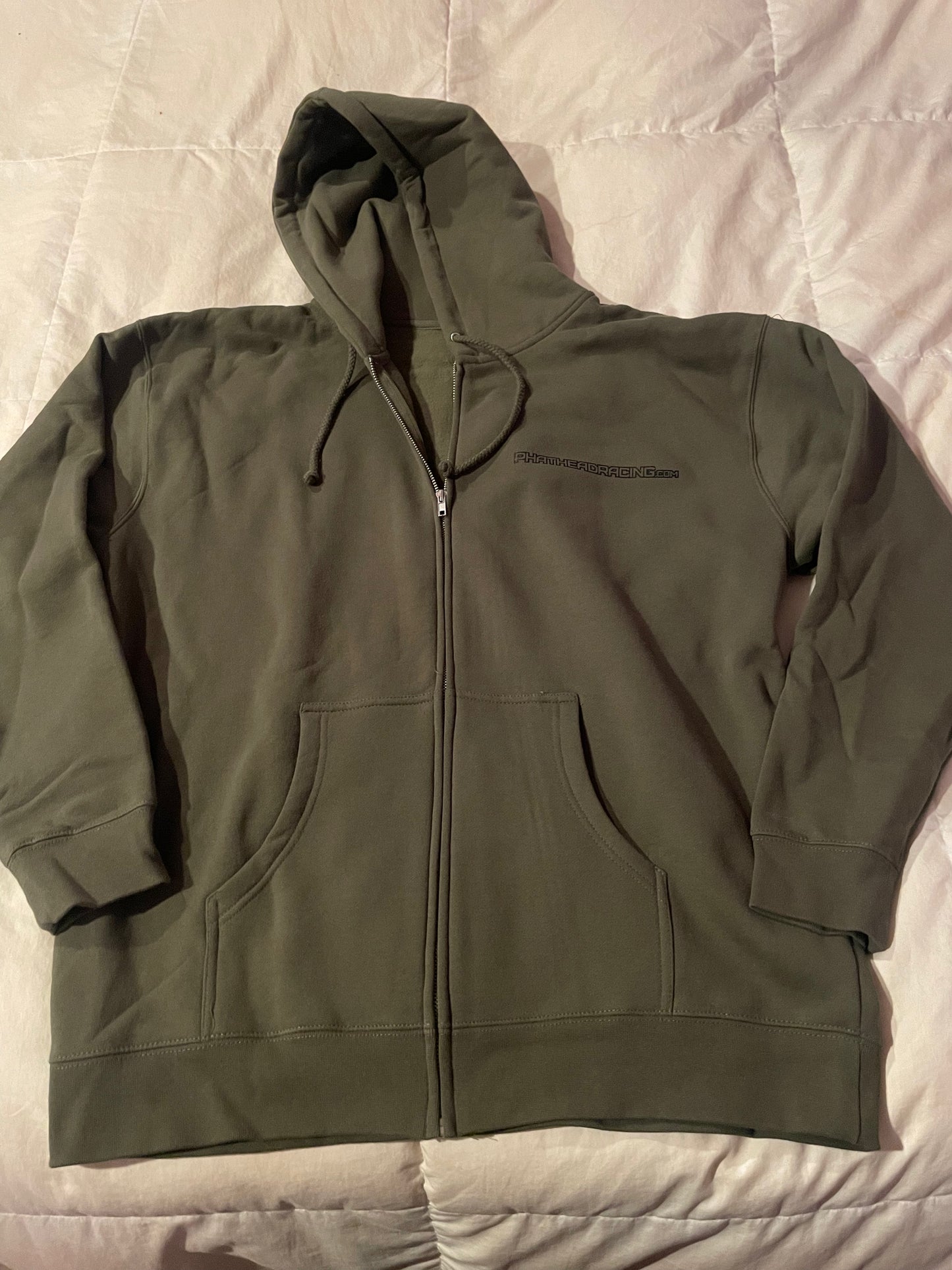 Phathead Racing Hoodie - Full Zip logo Jacket - Army Green