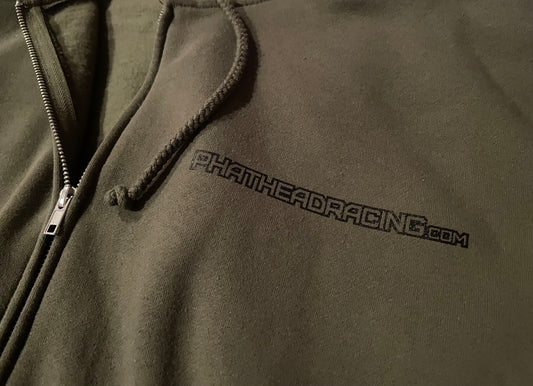 Phathead Racing Hoodie - Full Zip logo Jacket  - Army Green